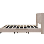 Lit Plateforme Capitonnée en Lin Taille Queen avec 3 Tiroirs de Rangement
