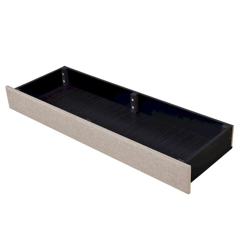 Lit Plateforme Capitonnée en Lin Taille Queen avec 3 Tiroirs de Rangement