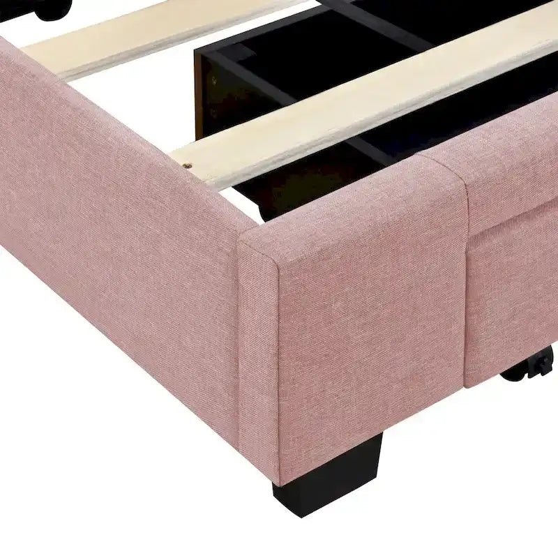 Lit Plateforme Capitonnée en Lin Taille Queen avec 3 Tiroirs de Rangement