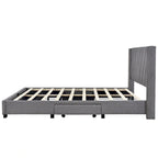 Lit Plateforme Capitonnée en Lin Taille Queen avec 3 Tiroirs de Rangement