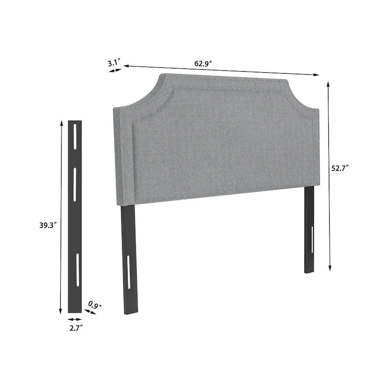 Tête de lit capitonnée en tissu avec clous décoratifs pour lit Queen size