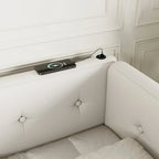Lit plateforme capitonné Queen Size avec ports USB, sommier tapissier non requis, facile à assembler