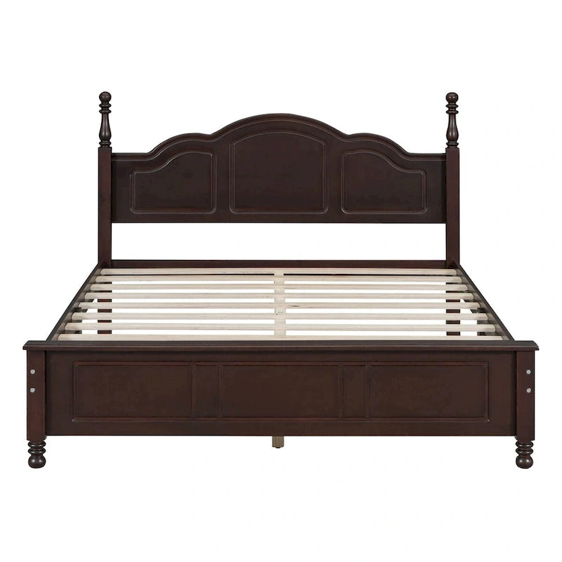 Cadre de lit plateforme rétro double/grand format en bois avec support à lattes en bois, noyer foncé