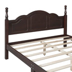 Cadre de lit plateforme rétro double/grand format en bois avec support à lattes en bois, noyer foncé