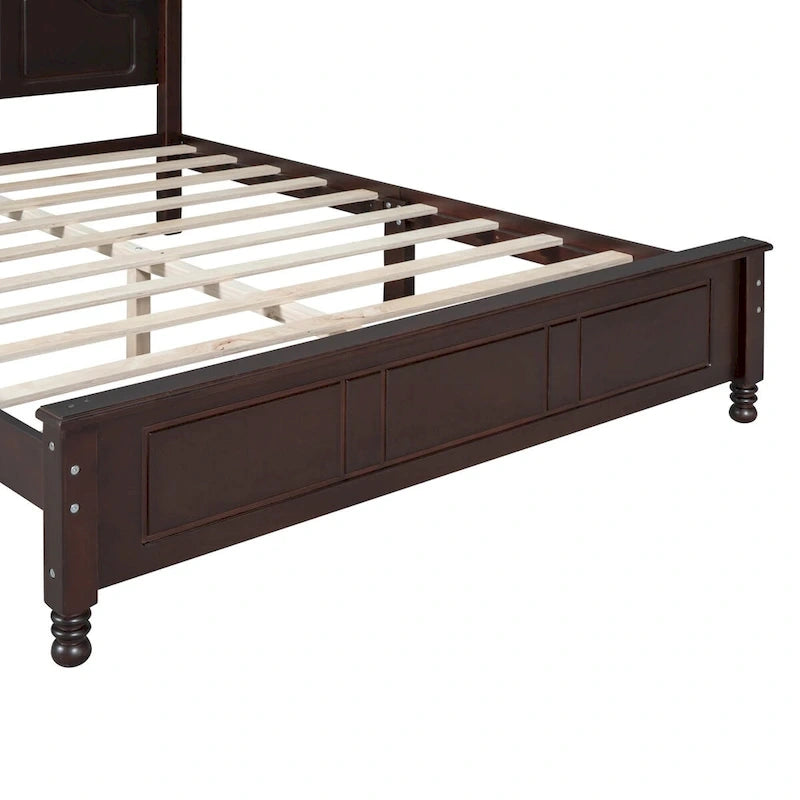 Cadre de lit plateforme rétro double/grand format en bois avec support à lattes en bois, noyer foncé