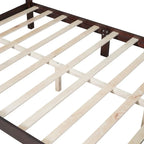 Cadre de lit plateforme rétro double/grand format en bois avec support à lattes en bois, noyer foncé