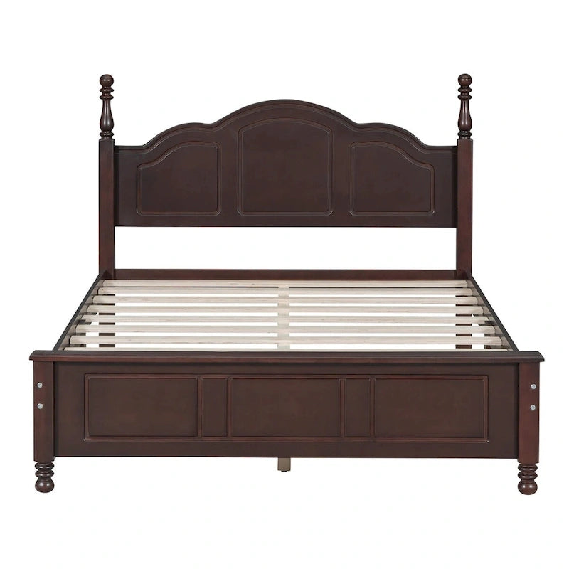 Cadre de lit plateforme rétro double/grand format en bois avec support à lattes en bois, noyer foncé