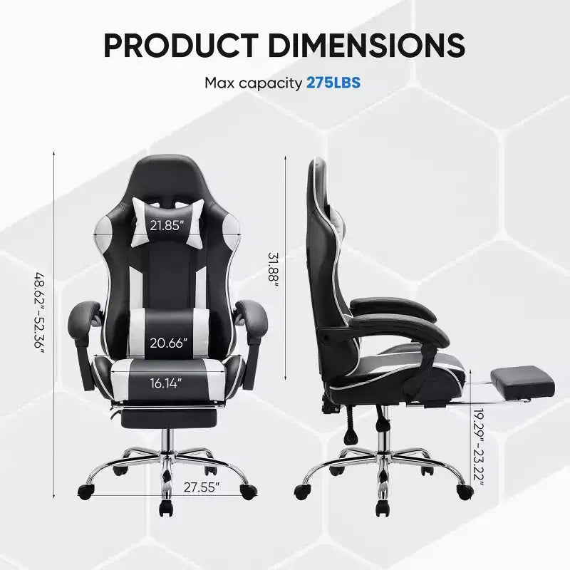 Chaise de jeu de course ergonomique JIONJOY avec dossier haut, soutien lombaire et accoudoirs réglables