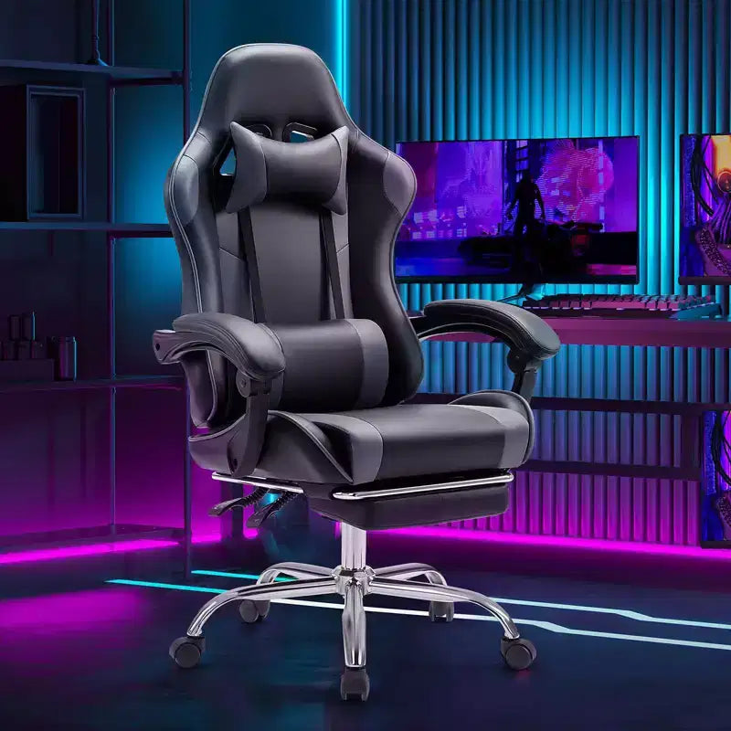 Chaise de jeu de course ergonomique JIONJOY avec dossier haut, soutien lombaire et accoudoirs réglables