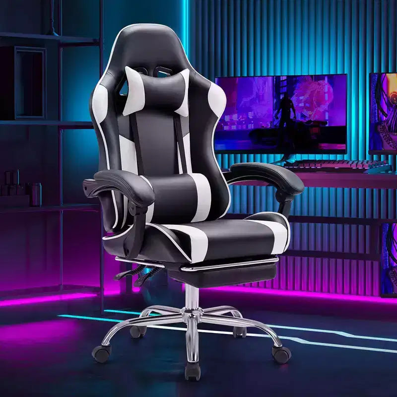 Chaise de jeu de course ergonomique JIONJOY avec dossier haut, soutien lombaire et accoudoirs réglables
