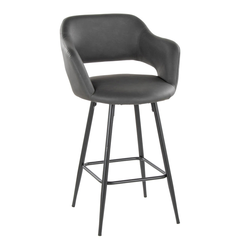 Tabouret de comptoir Vallen 26" à hauteur fixe en similicuir avec pieds en métal et repose-pieds carré