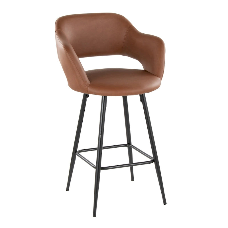 Tabouret de comptoir Vallen 26" à hauteur fixe en similicuir avec pieds en métal et repose-pieds carré