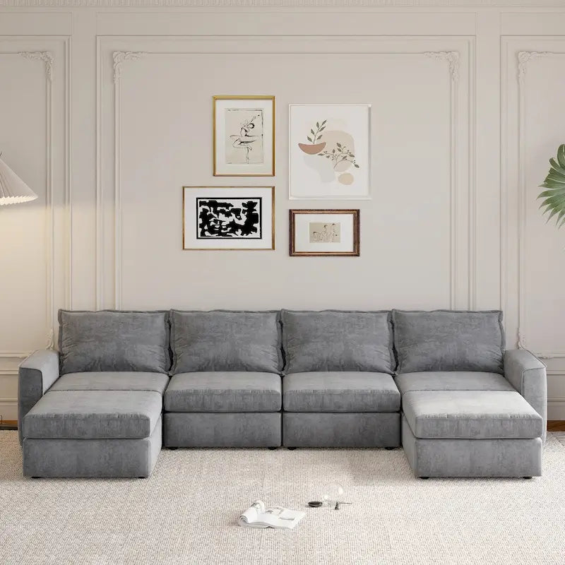 Canapé d'angle modulaire en forme de U en chenille avec pouf