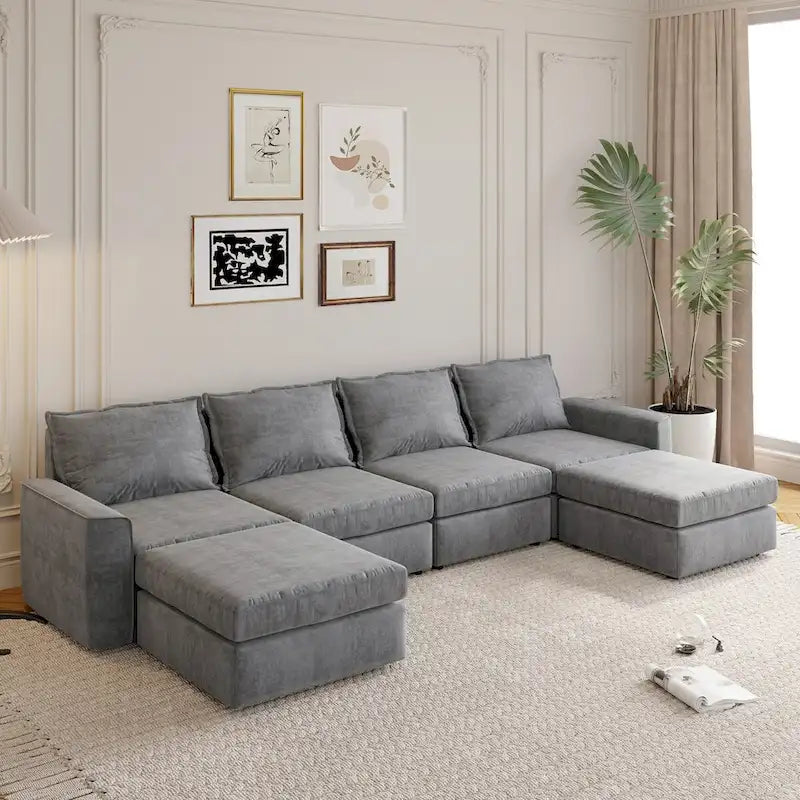 Canapé d'angle modulaire en forme de U en chenille avec pouf