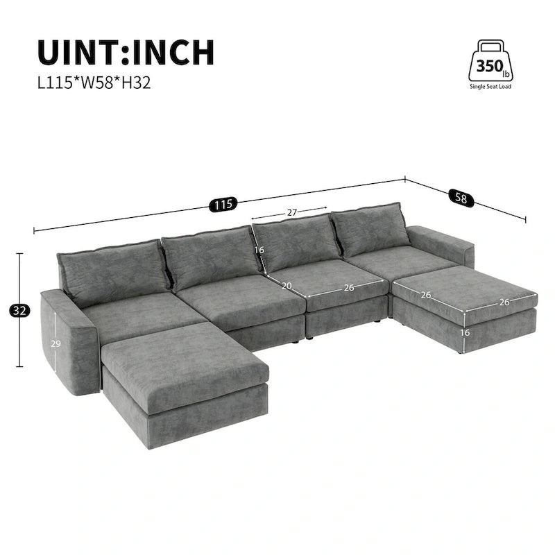 Canapé d'angle modulaire en forme de U en chenille avec pouf