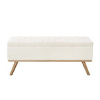 Pouffe de rangement capitonné Mid-Century Modern avec assise en lin à boutons touffetés