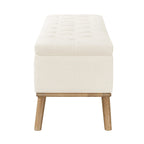 Pouffe de rangement capitonné Mid-Century Modern avec assise en lin à boutons touffetés
