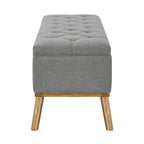 Pouffe de rangement capitonné Mid-Century Modern avec assise en lin à boutons touffetés
