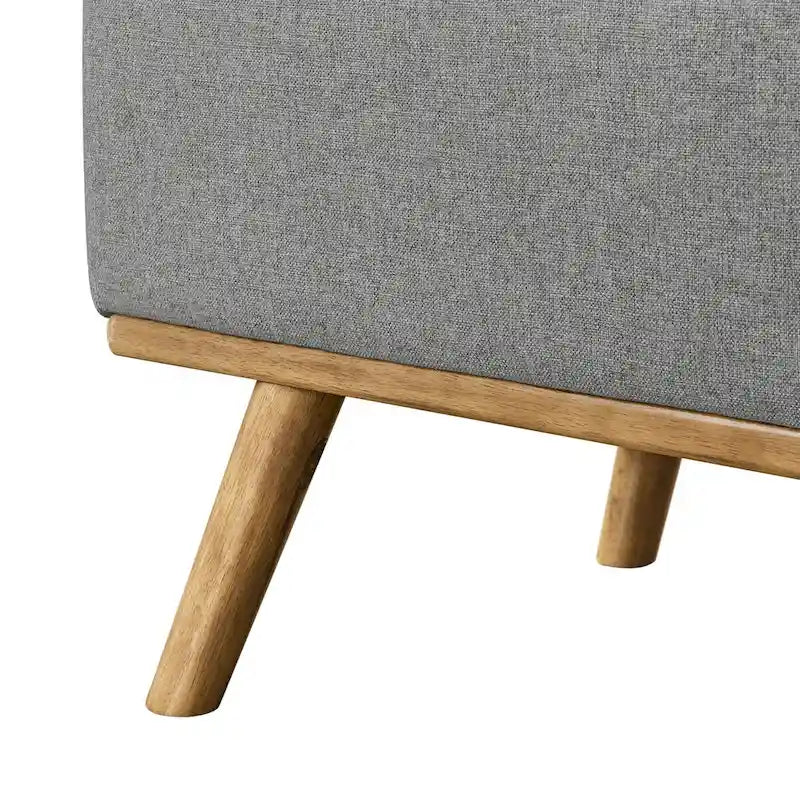 Pouffe de rangement capitonné Mid-Century Modern avec assise en lin à boutons touffetés