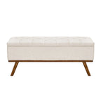 Pouffe de rangement capitonné Mid-Century Modern avec assise en lin à boutons touffetés