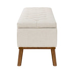 Pouffe de rangement capitonné Mid-Century Modern avec assise en lin à boutons touffetés
