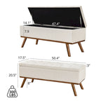 Pouffe de rangement capitonné Mid-Century Modern avec assise en lin à boutons touffetés