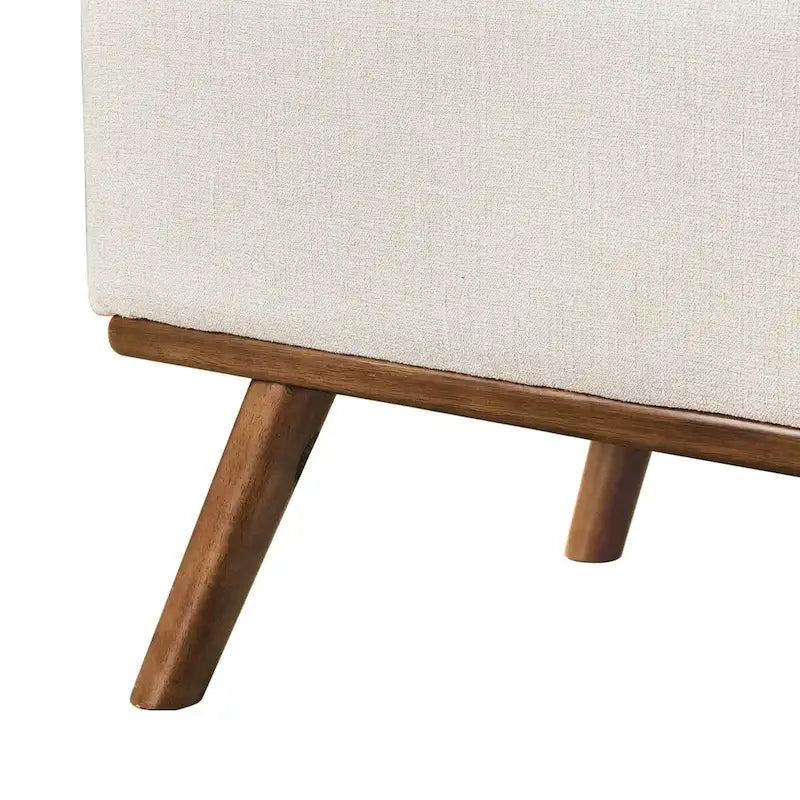 Pouffe de rangement capitonné Mid-Century Modern avec assise en lin à boutons touffetés