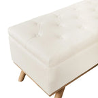 Pouffe de rangement capitonné Mid-Century Modern avec assise en lin à boutons touffetés