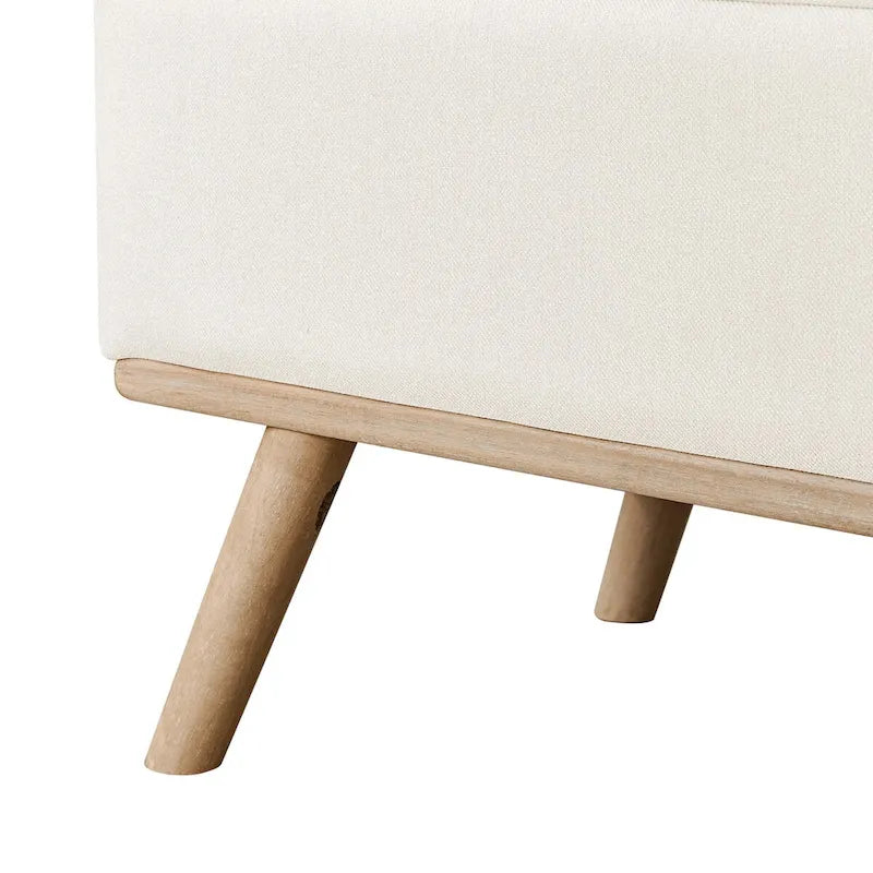 Pouffe de rangement capitonné Mid-Century Modern avec assise en lin à boutons touffetés