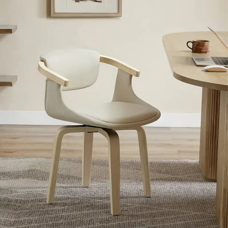 Fauteuil pivotant rembourré en bois