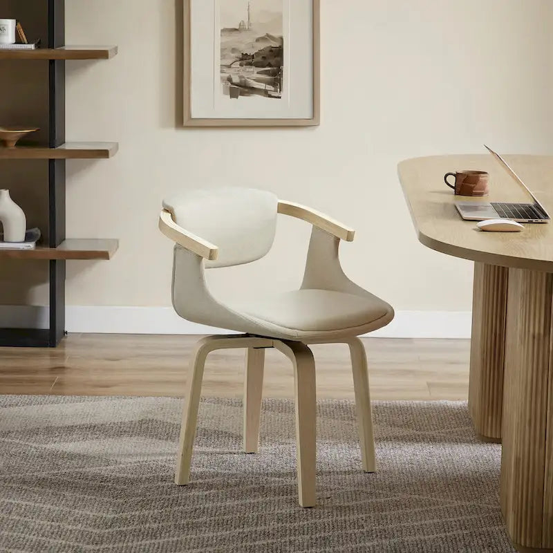 Fauteuil pivotant rembourré en bois