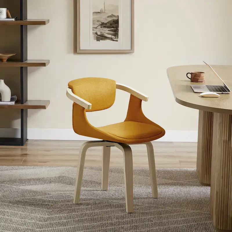 Fauteuil pivotant rembourré en bois