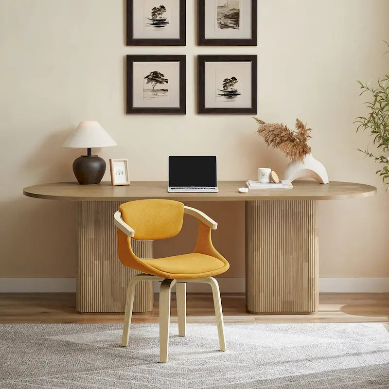 Fauteuil pivotant rembourré en bois