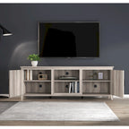 Meuble TV Mieres pour téléviseur de 75 pouces, Centre de divertissement avec deux portes et 4 compartiments de rangement ouverts, Meuble multimédia