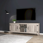 Meuble TV Mieres pour téléviseur de 75 pouces, Centre de divertissement avec deux portes et 4 compartiments de rangement ouverts, Meuble multimédia