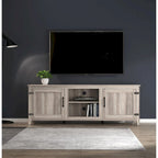 Meuble TV Mieres pour téléviseur de 75 pouces, Centre de divertissement avec deux portes et 4 compartiments de rangement ouverts, Meuble multimédia