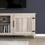 Meuble TV Mieres pour téléviseur de 75 pouces, Centre de divertissement avec deux portes et 4 compartiments de rangement ouverts, Meuble multimédia