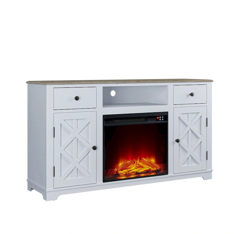 Meuble TV de ferme avec cheminée pour téléviseur jusqu'à 65 pouces - 60 po L x 33 po H x 15,5 po P