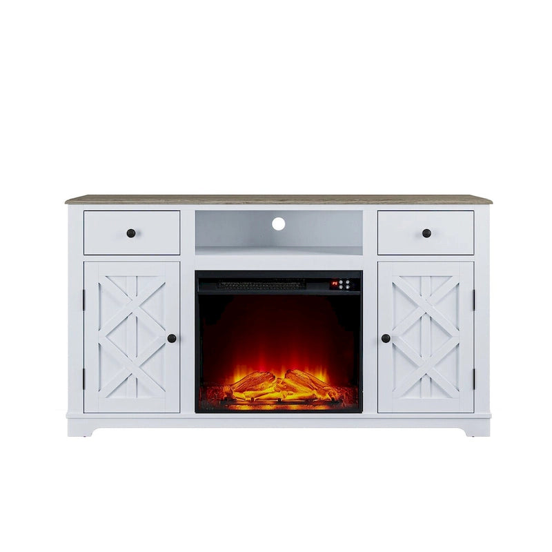 Meuble TV de ferme avec cheminée pour téléviseur jusqu'à 65 pouces - 60 po L x 33 po H x 15,5 po P