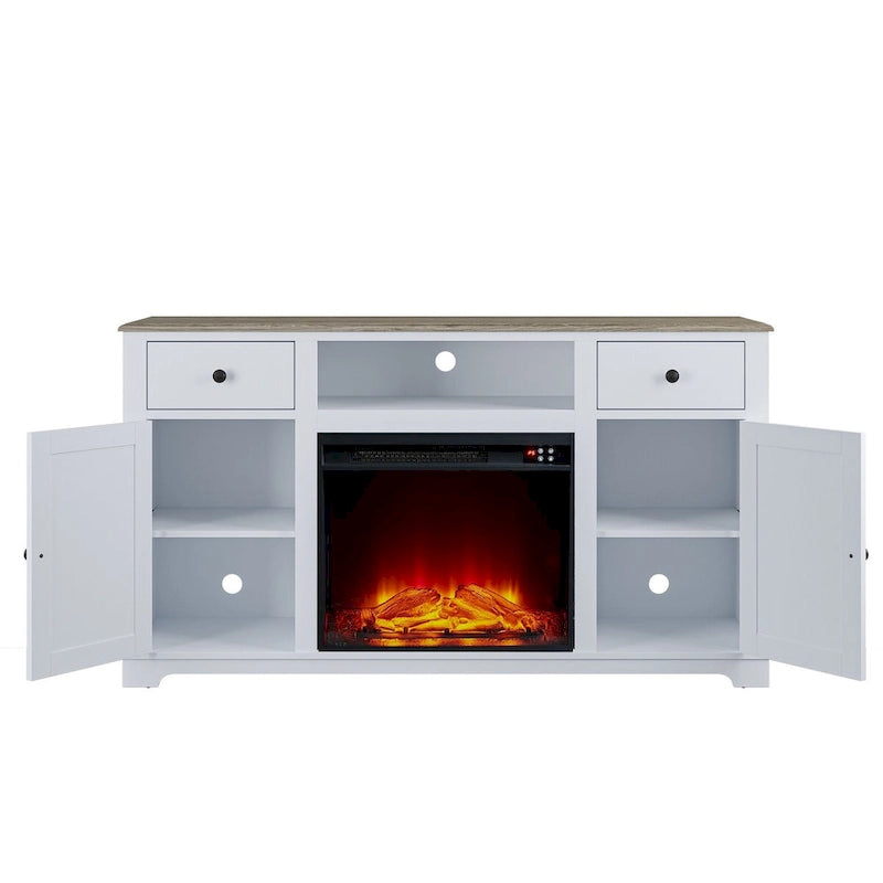 Meuble TV de ferme avec cheminée pour téléviseur jusqu'à 65 pouces - 60 po L x 33 po H x 15,5 po P