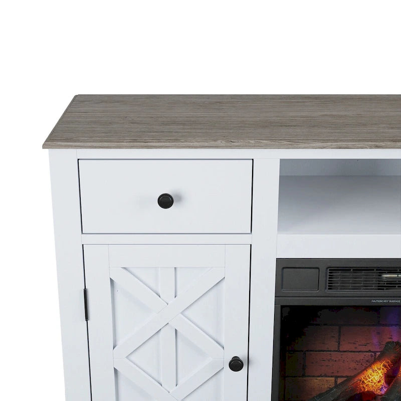 Meuble TV de ferme avec cheminée pour téléviseur jusqu'à 65 pouces - 60 po L x 33 po H x 15,5 po P