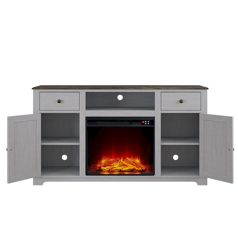 Meuble TV de ferme avec cheminée pour téléviseur jusqu'à 65 pouces - 60 po L x 33 po H x 15,5 po P