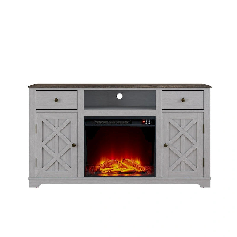 Meuble TV de ferme avec cheminée pour téléviseur jusqu'à 65 pouces - 60 po L x 33 po H x 15,5 po P