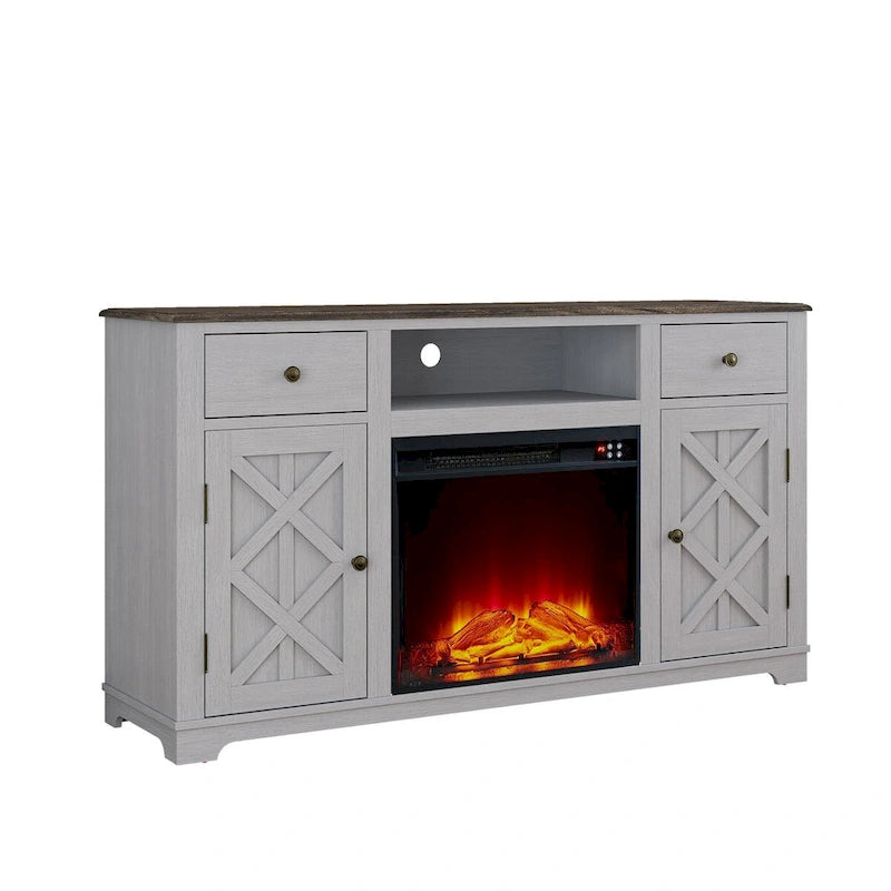 Meuble TV de ferme avec cheminée pour téléviseur jusqu'à 65 pouces - 60 po L x 33 po H x 15,5 po P