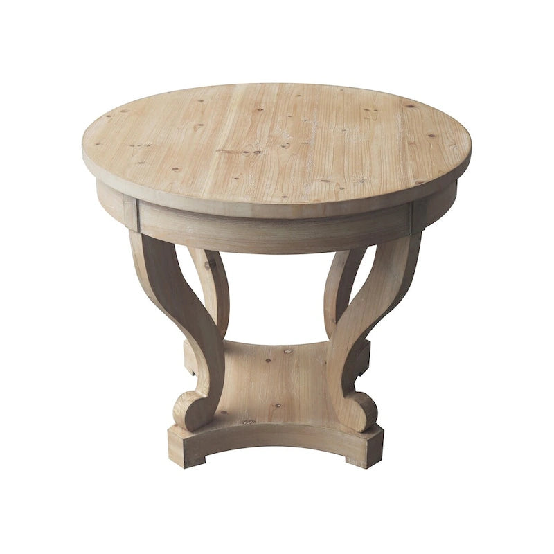 Table à manger ronde de petite taille style ferme avec pieds courbés - Bois naturel
