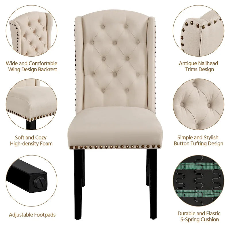 Chaise de salle à manger capitonnée avec garniture cloutée
