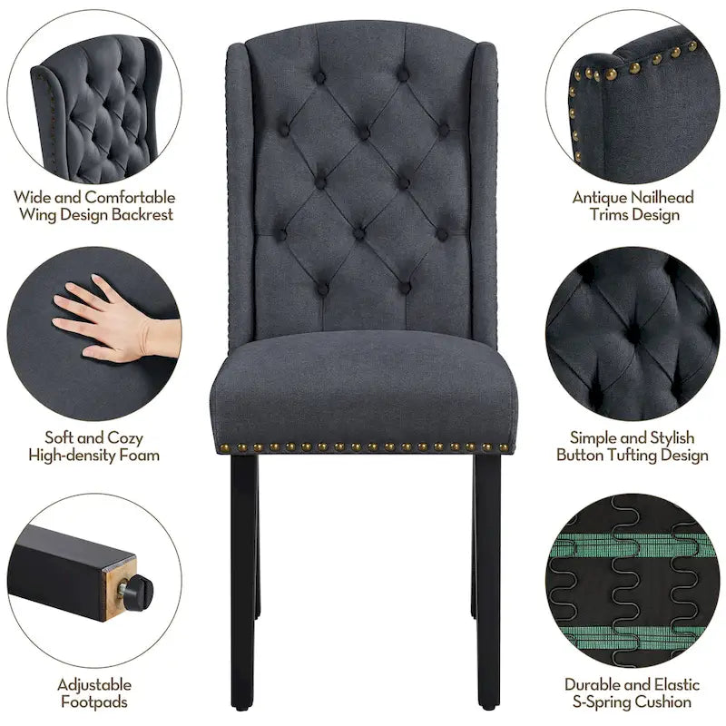 Chaise de salle à manger capitonnée avec garniture cloutée