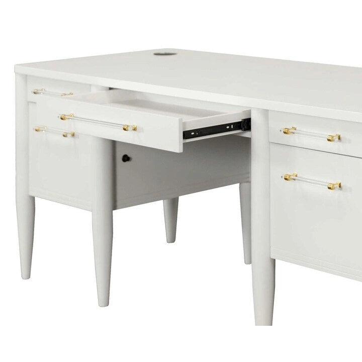 Bureau contemporain à semi-piédestal blanc