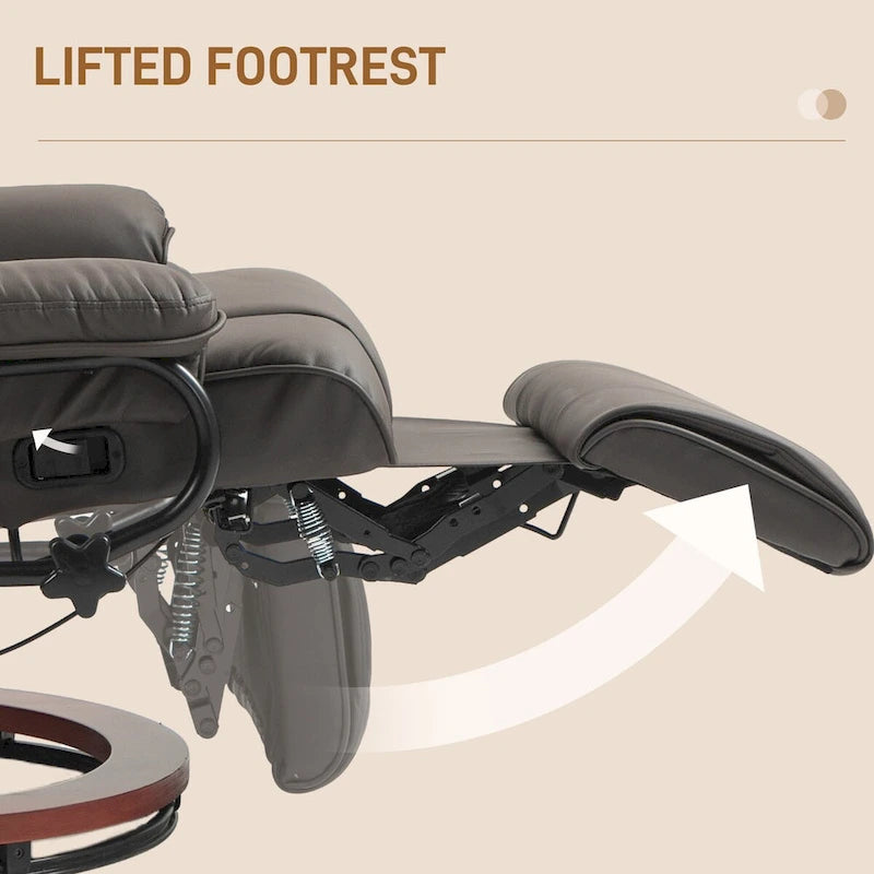 Fauteuil inclinable pivotant HOMCOM en cuir PU pour salon, avec repose-pieds