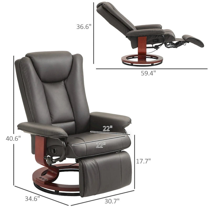 Fauteuil inclinable pivotant HOMCOM en cuir PU pour salon, avec repose-pieds